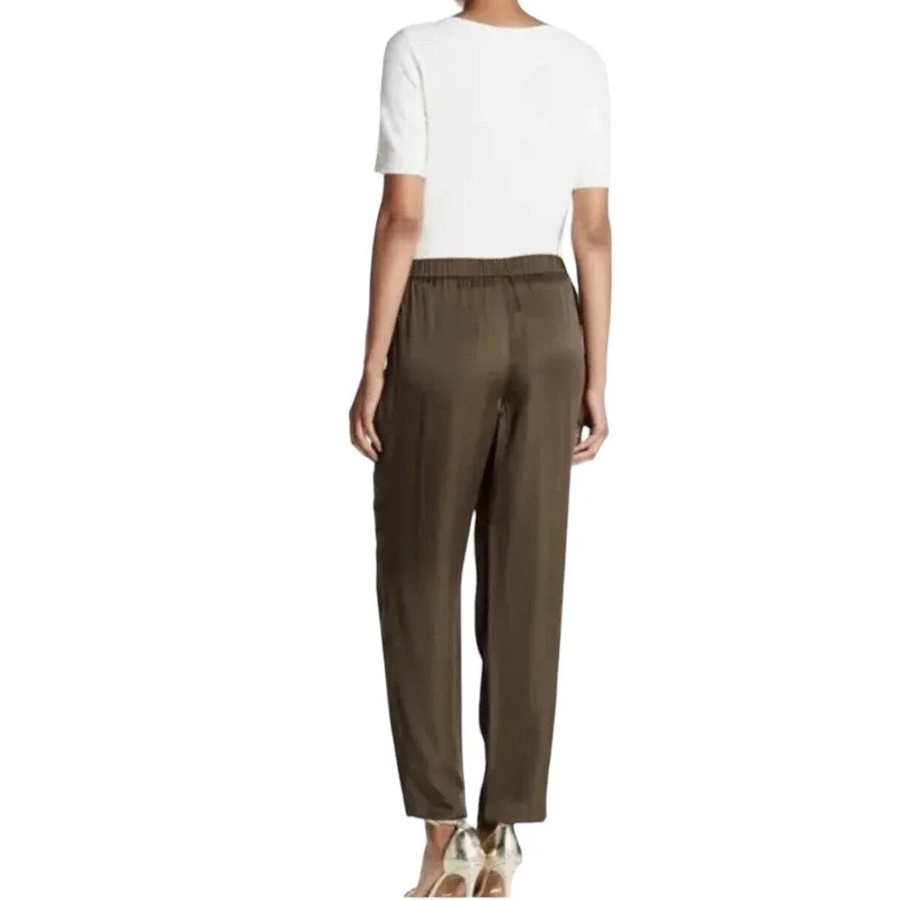 LAFAYETTE 148 Women's Satin Pants Size Medium Soho Track Pant Green Rayon‎ Blend
